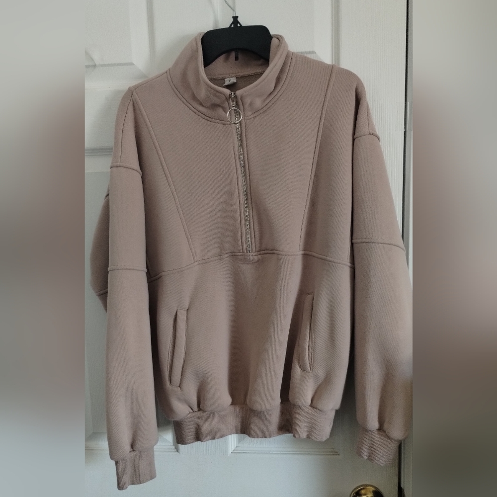 Anrabess Taupe Half-Zip Thick Soft Sweatshirt